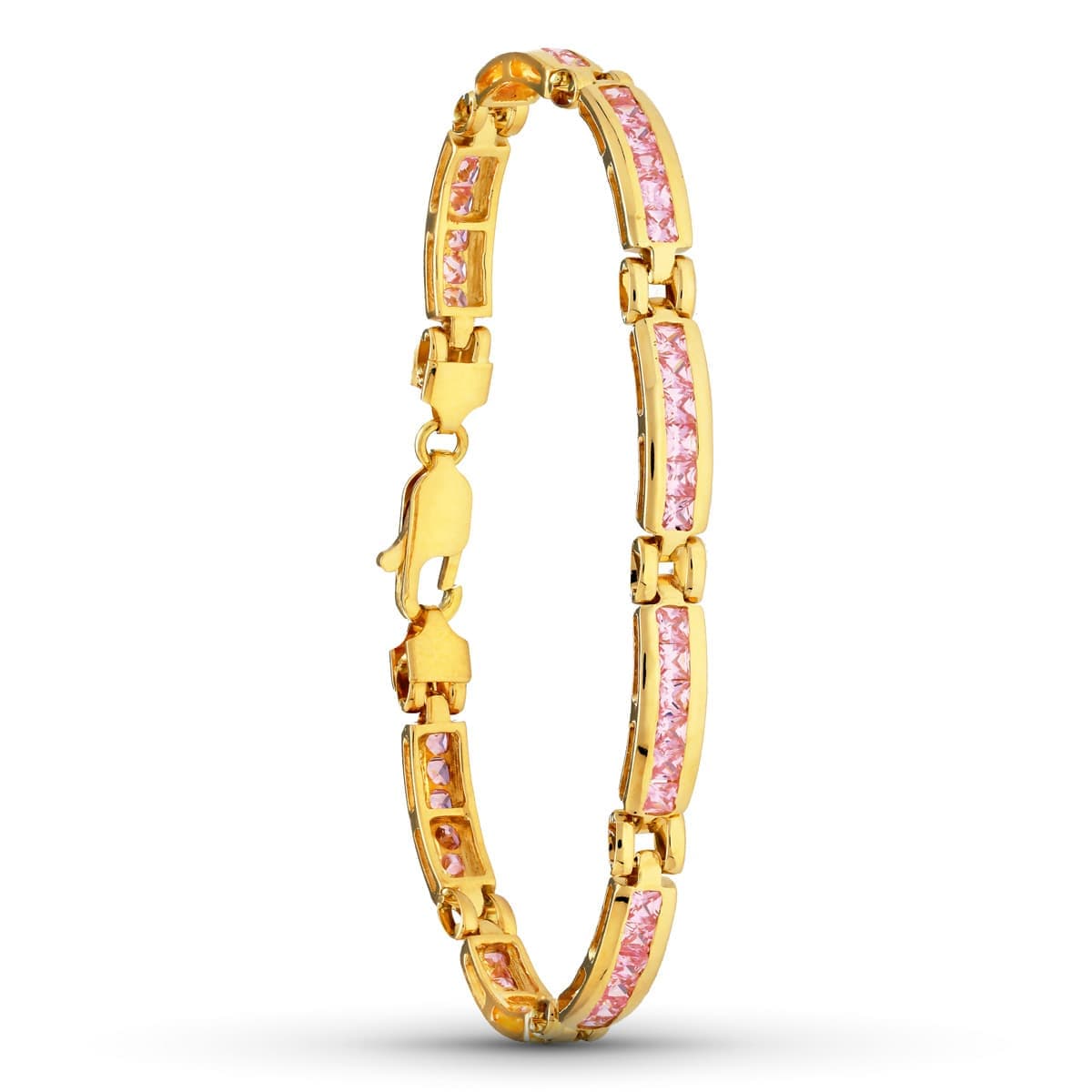 18K Bracelet en Or Jaune et Pierre Rose