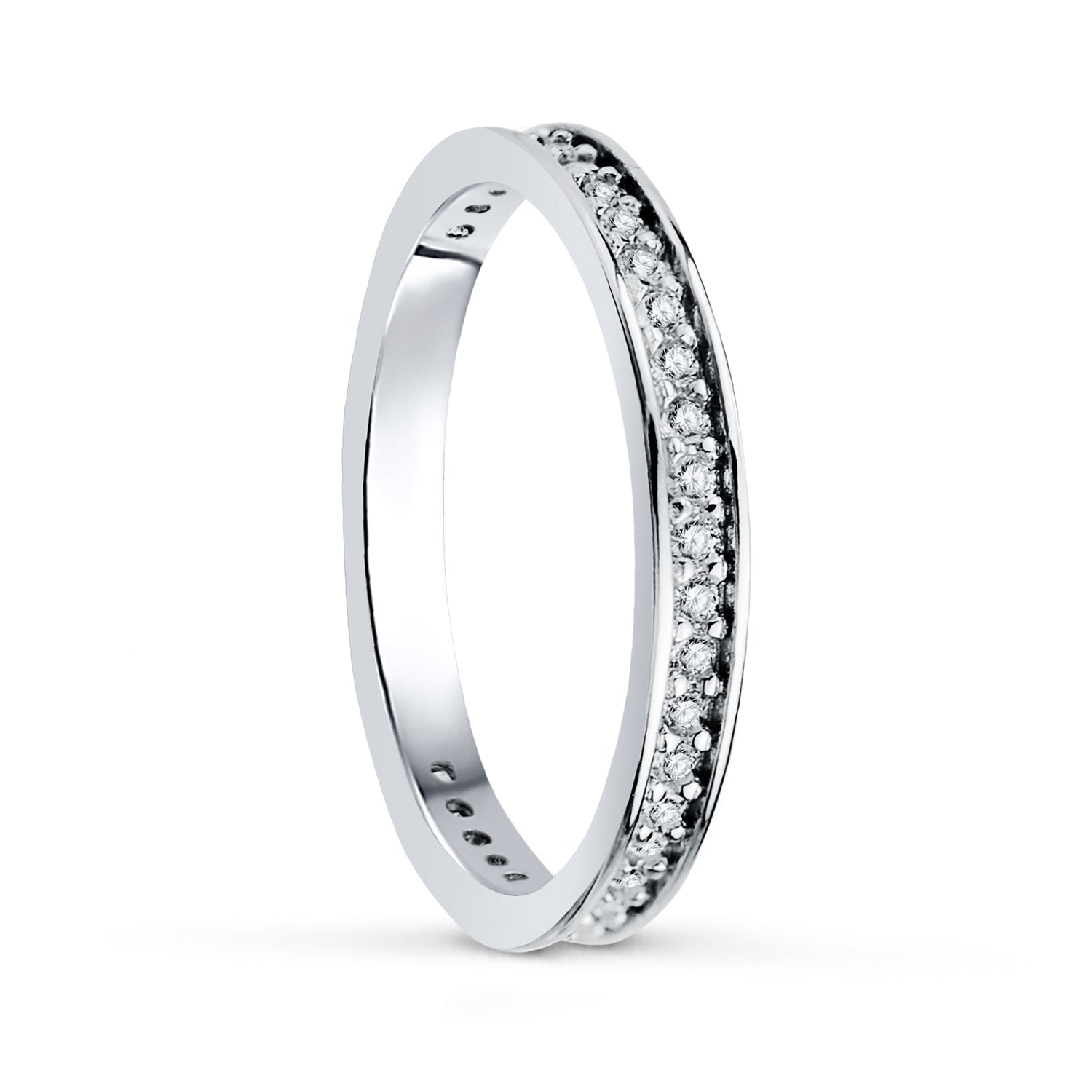 18K Beyaz Altın 2,5MM Zirkonya Çivili Yarım Alyans