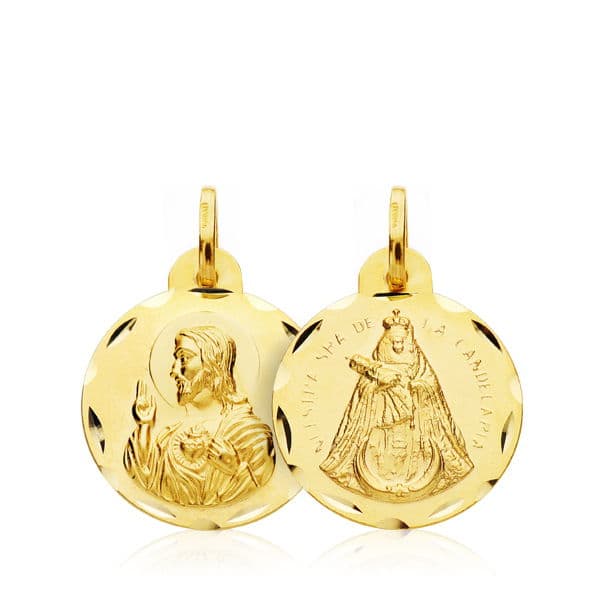 Scapulierhart van Jezus 18K Maagd van Candelaria Geel goud 16 mm