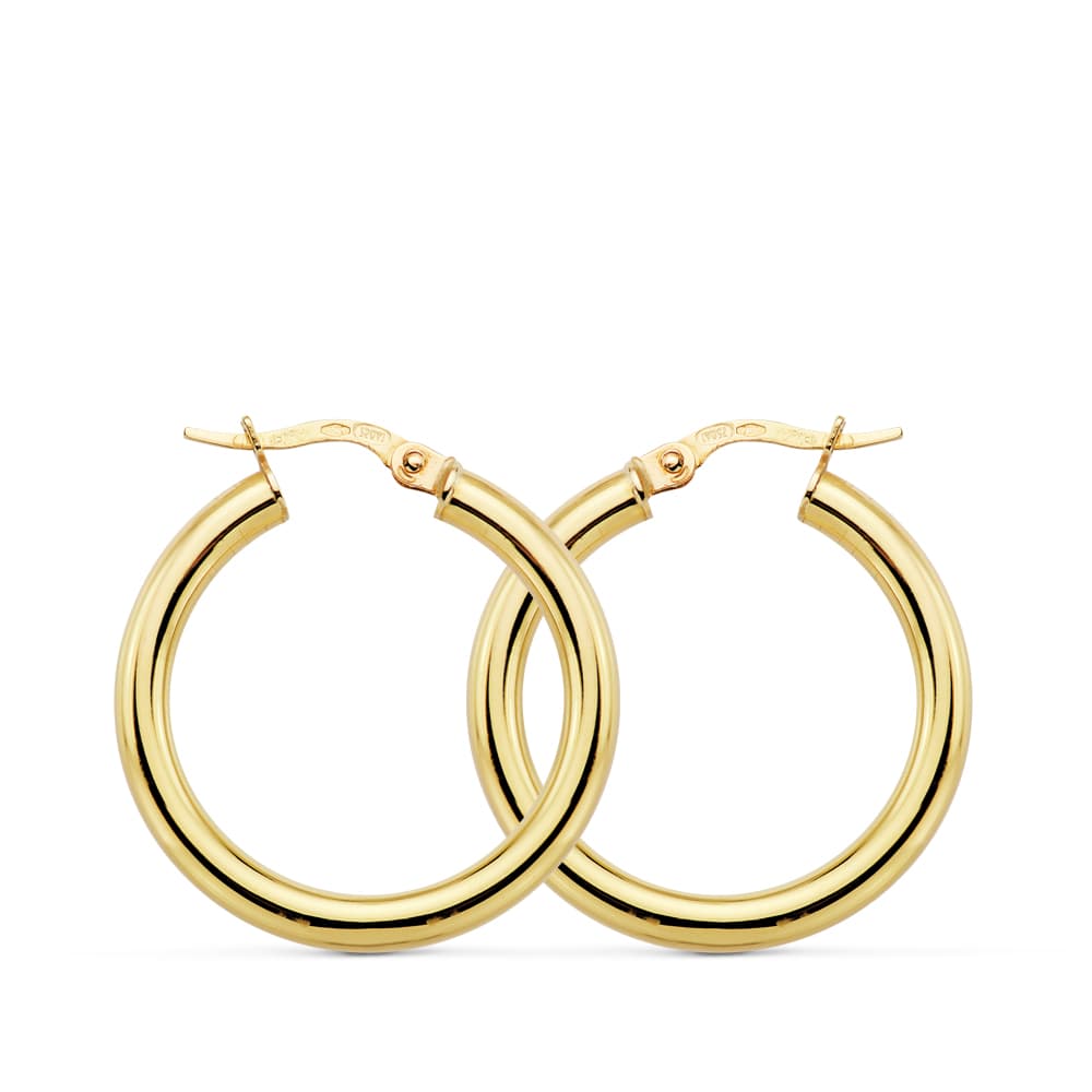 Hule runde bøjler i 18K gul guld 26X3 mm