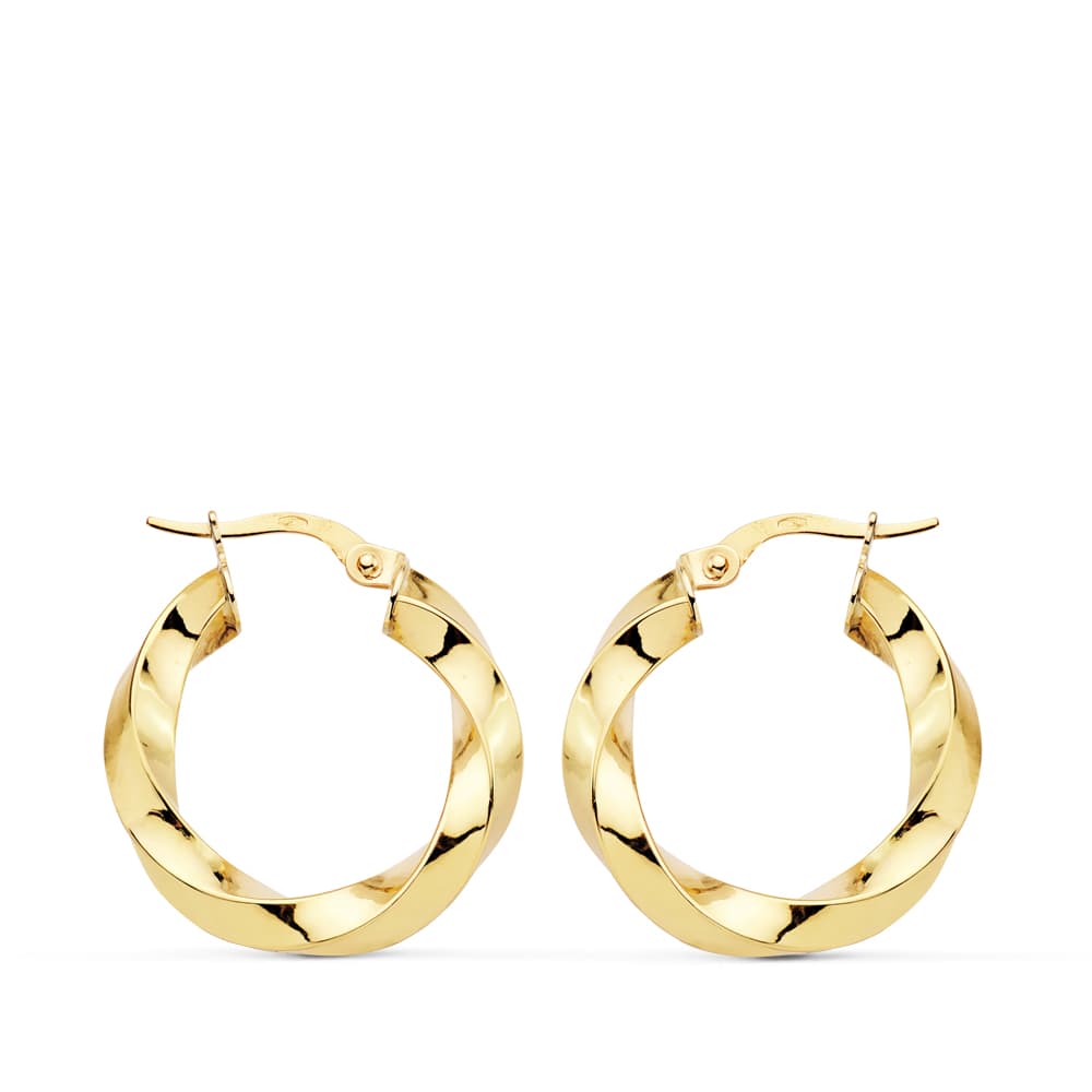 18K gult gull Twisted Hoop øredobber 22 X 3 mm