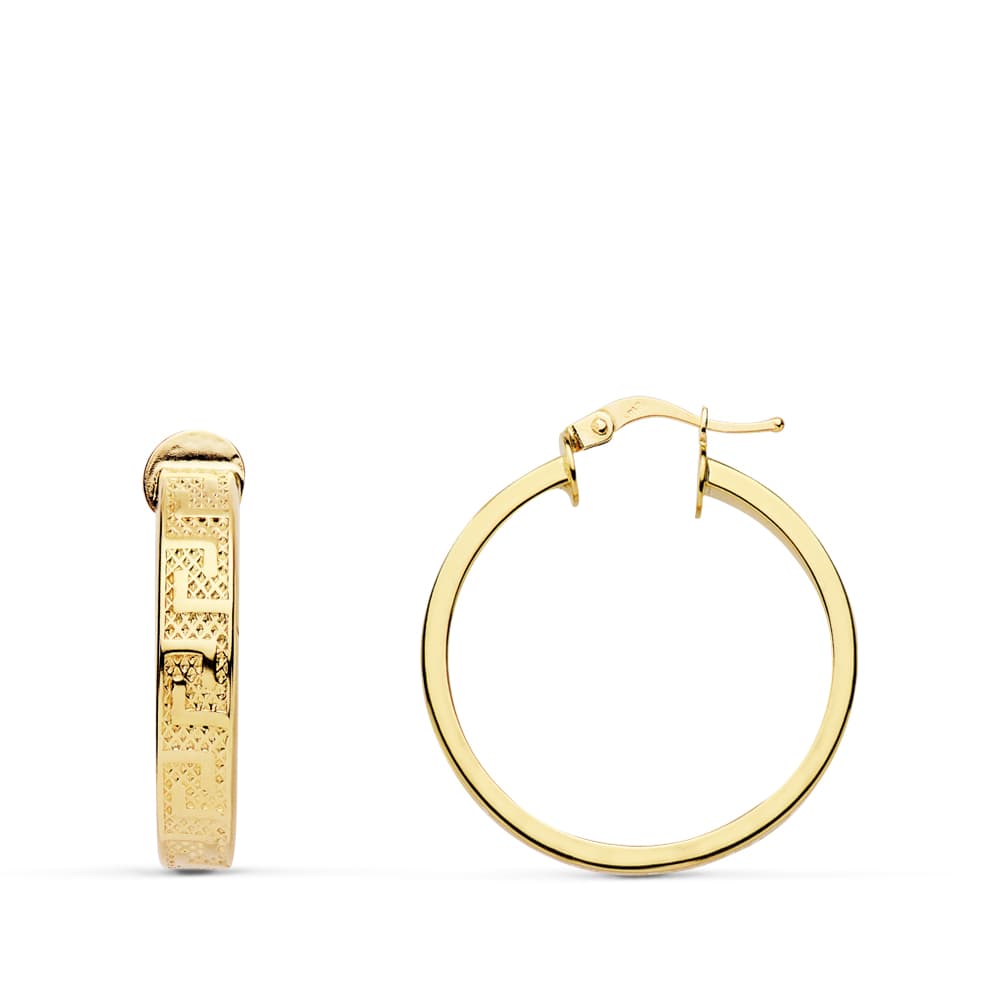 Boucles d'oreilles Creuses en Or Jaune 18K avec Frettes Taille : 20X4 mm Épaisseur : 1,5 mm