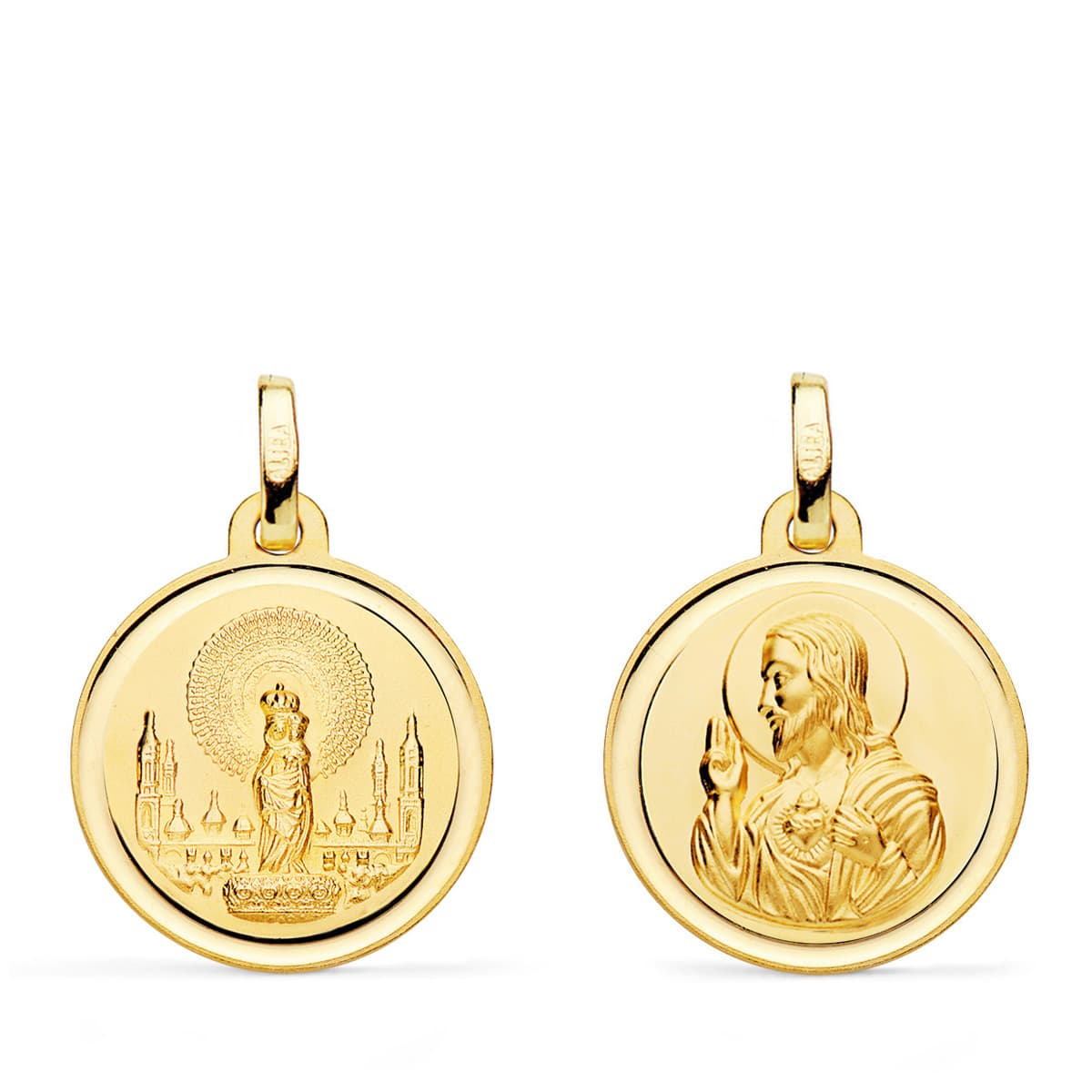18K Scapular Jomfru af Søjlen og Jesu Hellige Hjerte 18 mm