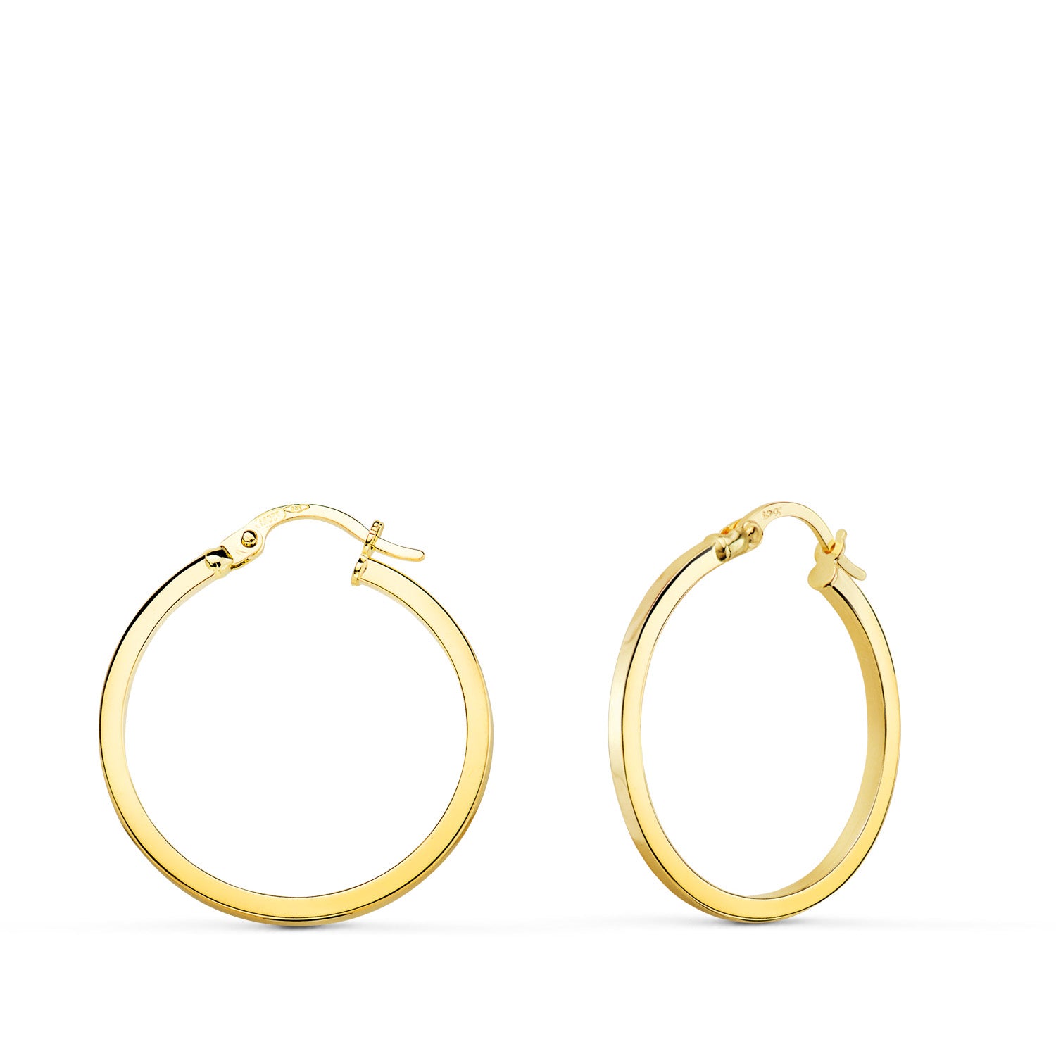 Créoles Or Jaune 18K Tube Carré Creux Rond 23 mm Épaisseur : 1,2 mm