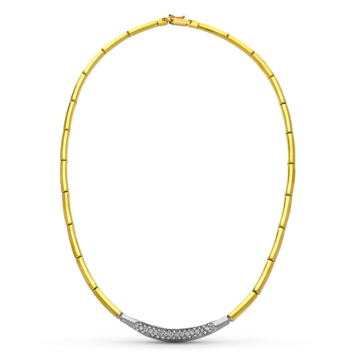 18K Collier Or Bicolore Zircons Motifs 42 Cm