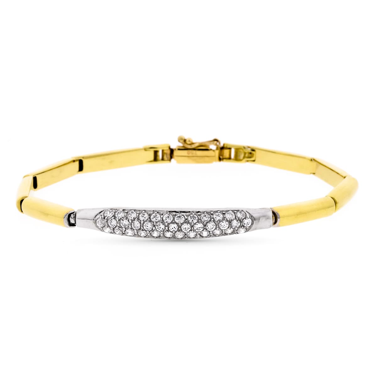 18K Bracelet en Or Bicolore et Zircons 19 Cm