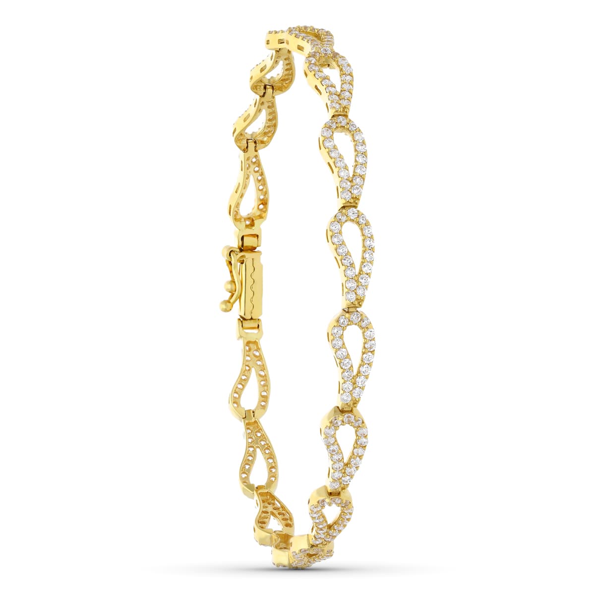 18K Bracelet Or Jaune Zircons 19 Cm