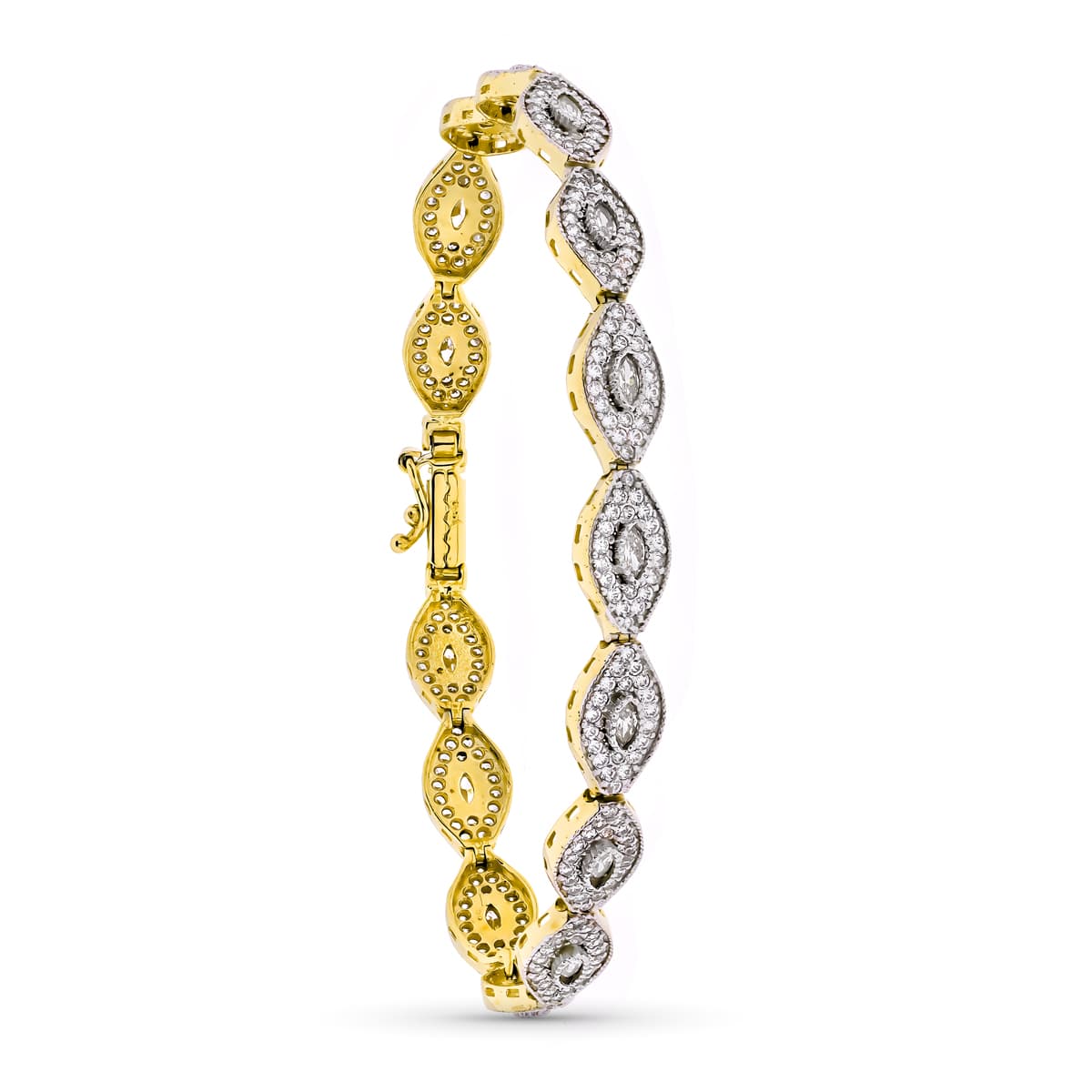 18K Bracelet Or Bicolore Zircons et Pierres 19 Cm