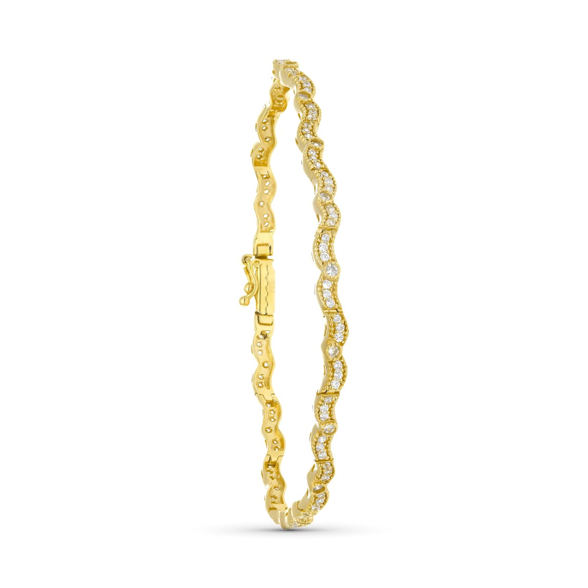 18K Bracelet Or Jaune Zircons 19.5 Cm