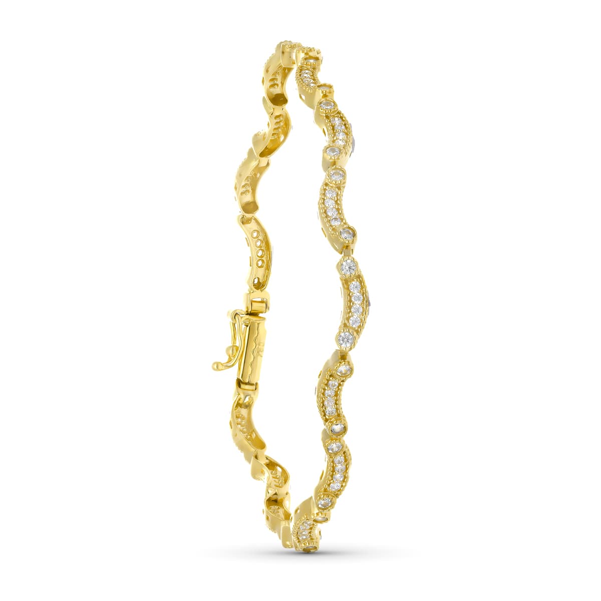 18K Bracelet Or Jaune Zircons 19 Cm