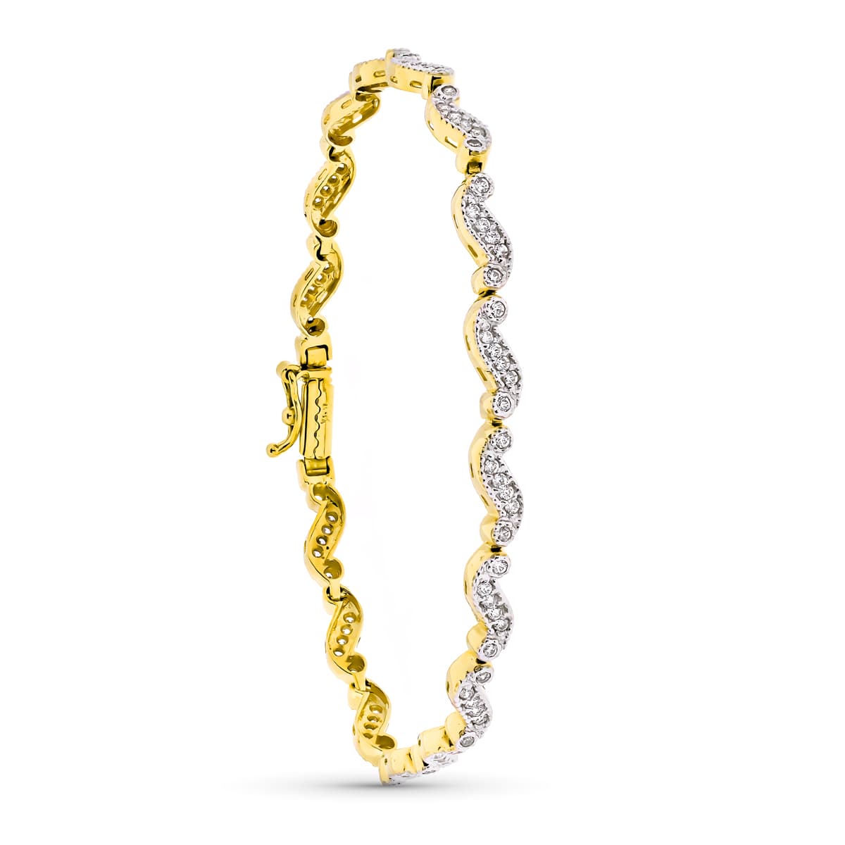 18K Bracelet Or Bicolore avec Zircons 19 Cm