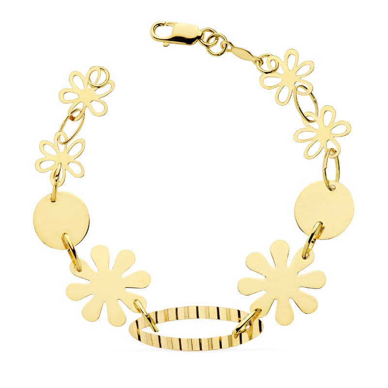 18K Bracelet Or Jaune Fleurs 20 Cm