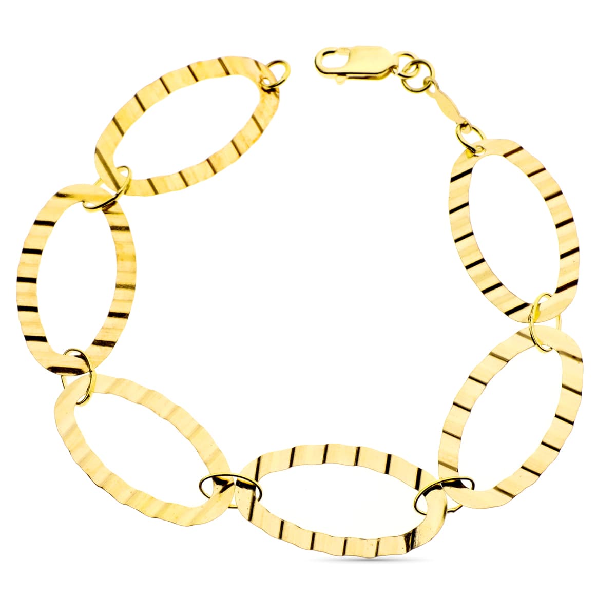 18K geelgouden schakelarmband met golvende loabinersluiting, 20 cm