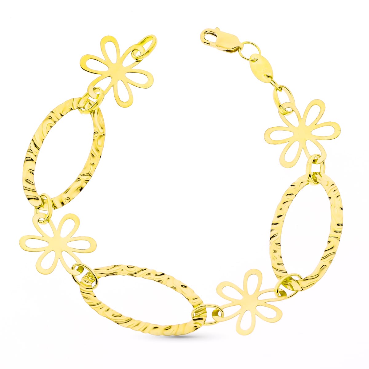 18K gul guld armbånd blomster og links 19 Cm
