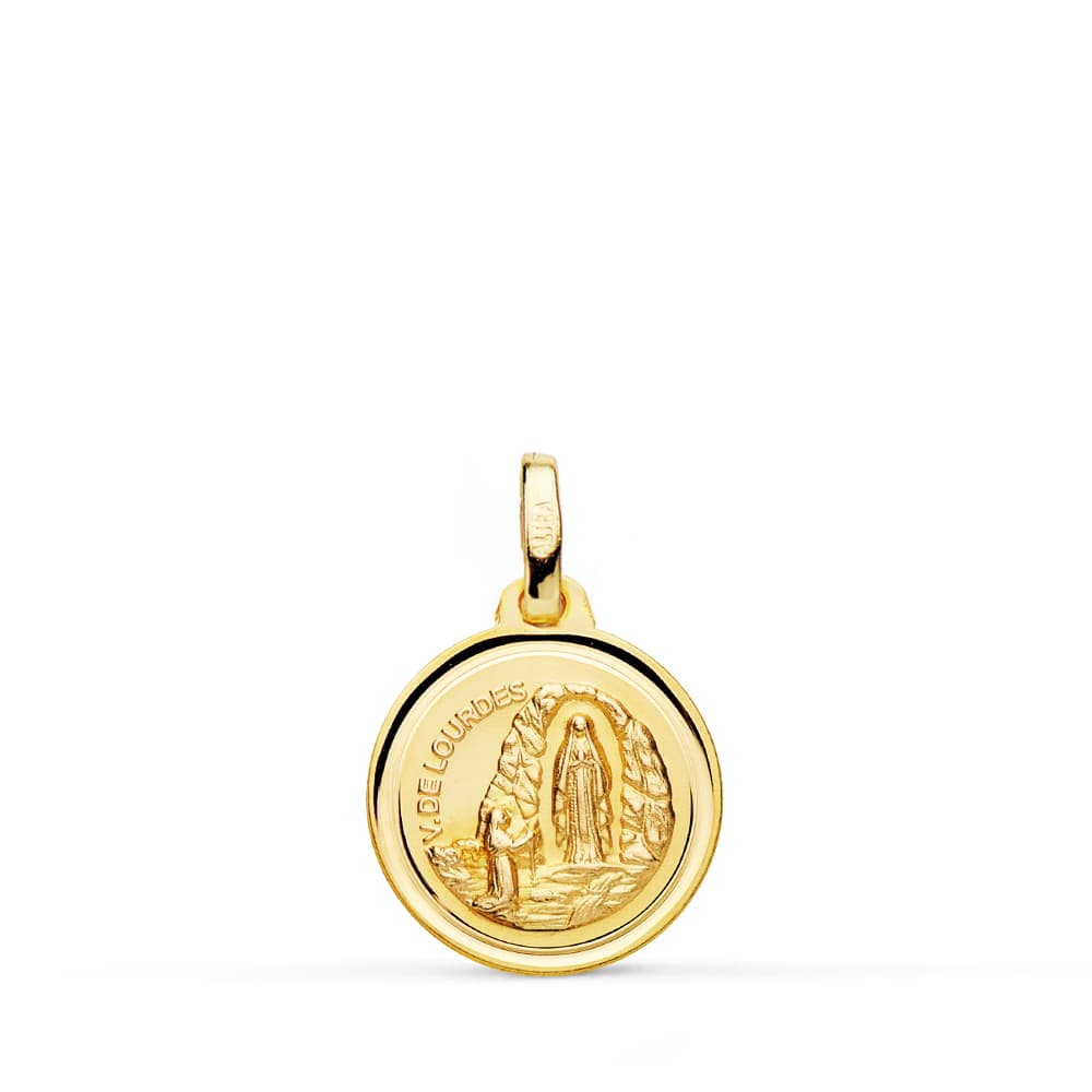 Medalla Virgen Lourdes 18K Bisel 14mm