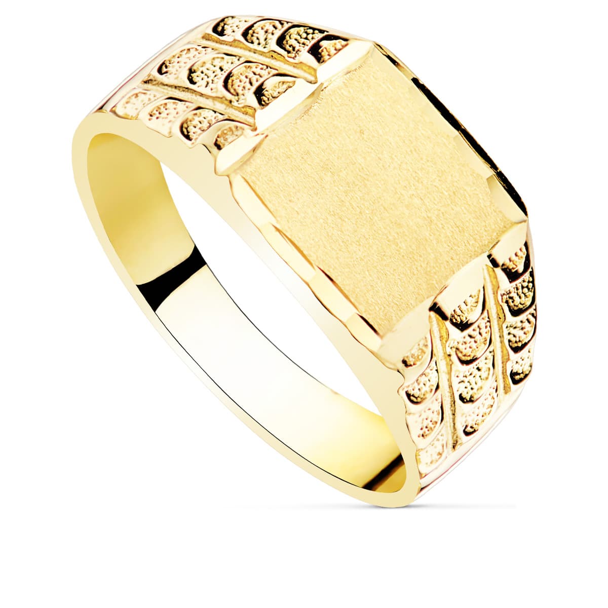 18K ठोस पीला सोना आयताकार सिग्नेट रिंग 9X8MM