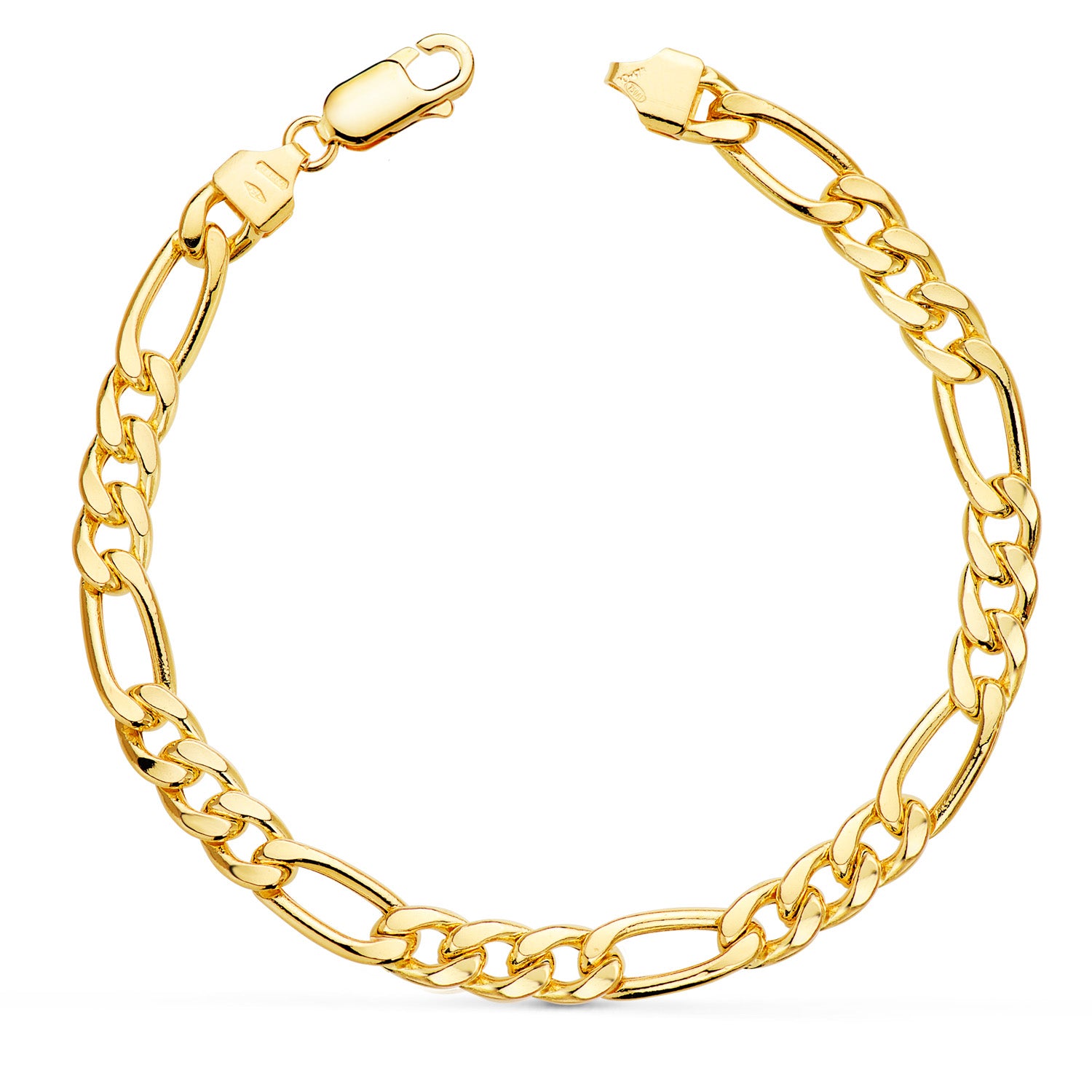18K Bracelet Figaro 3X1 en Or Jaune. Largeur : 6,6 mm Longueur : 21 Cm