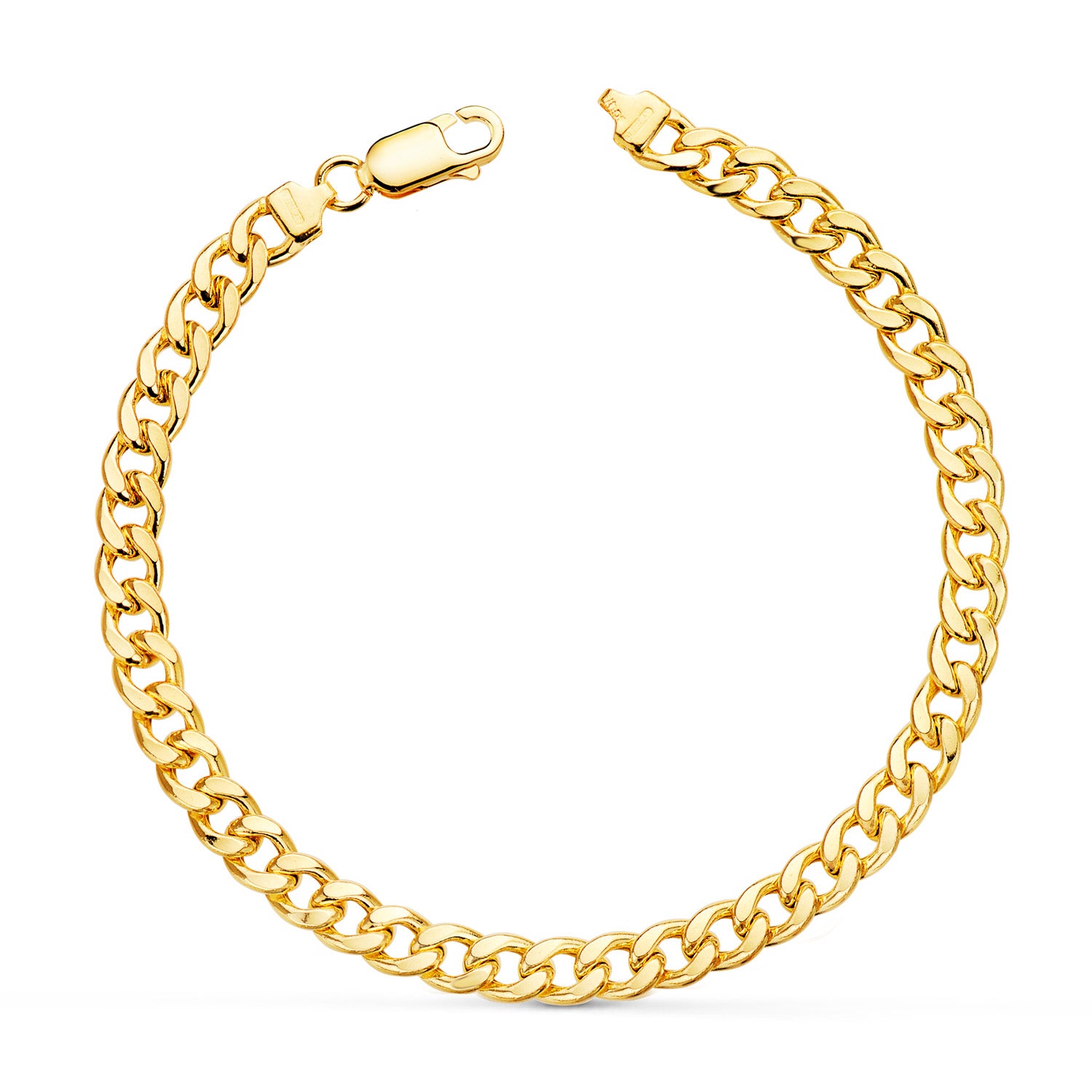 18K Bracelet Gourmette Creux en Or Jaune. Largeur : 5 mm Longueur : 19 Cm