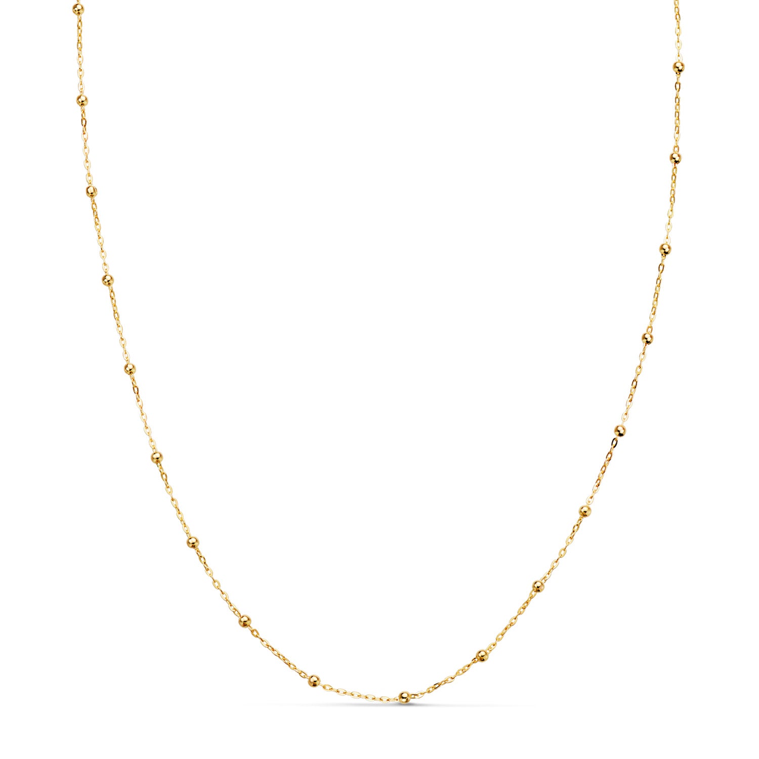 Cadena de Oro Amarillo de 18K con Perlas de 2 mm Ancho: 0,5 mm Largo: 45CM