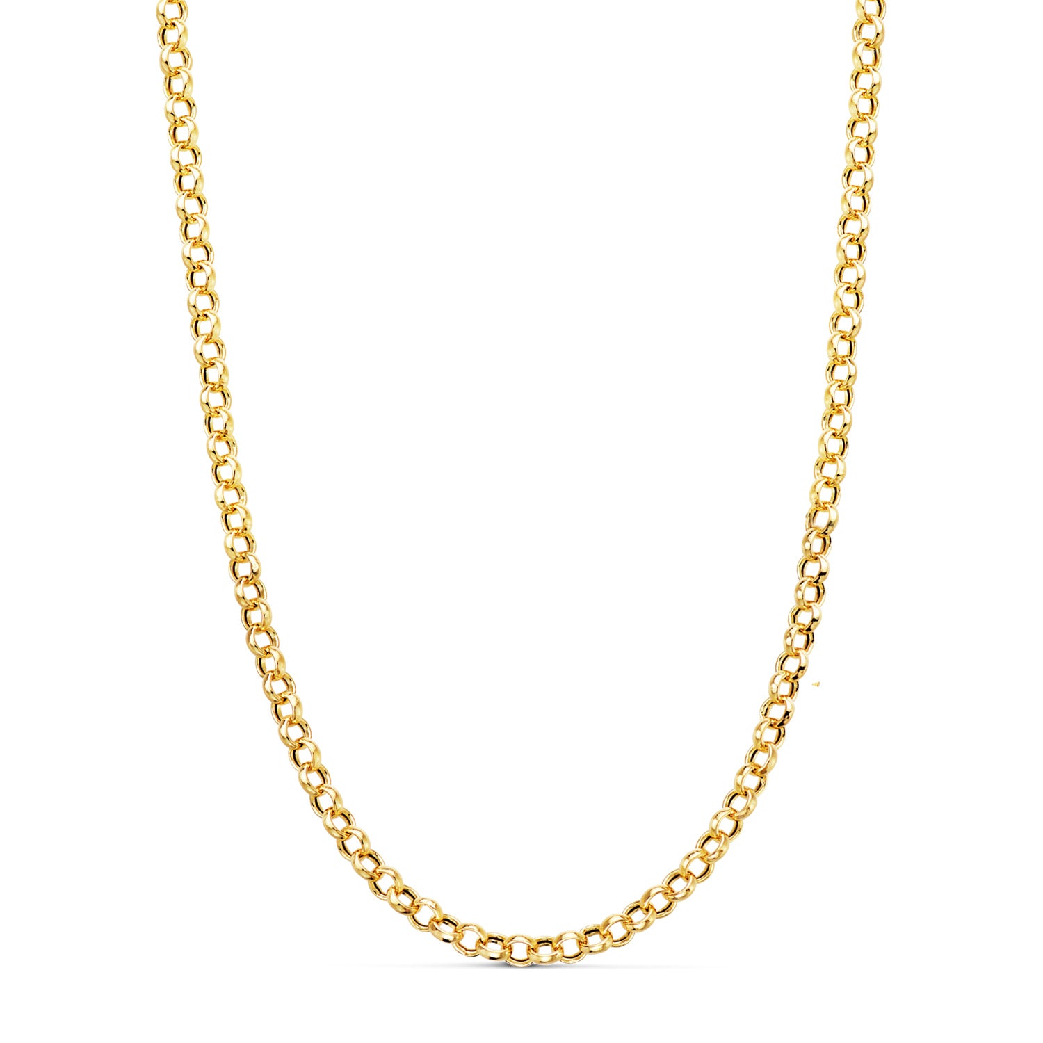 18 K gul guld hul Jaseron kæde. Bredde: 3 mm Længde: 50 Cm Spring Ring Lås