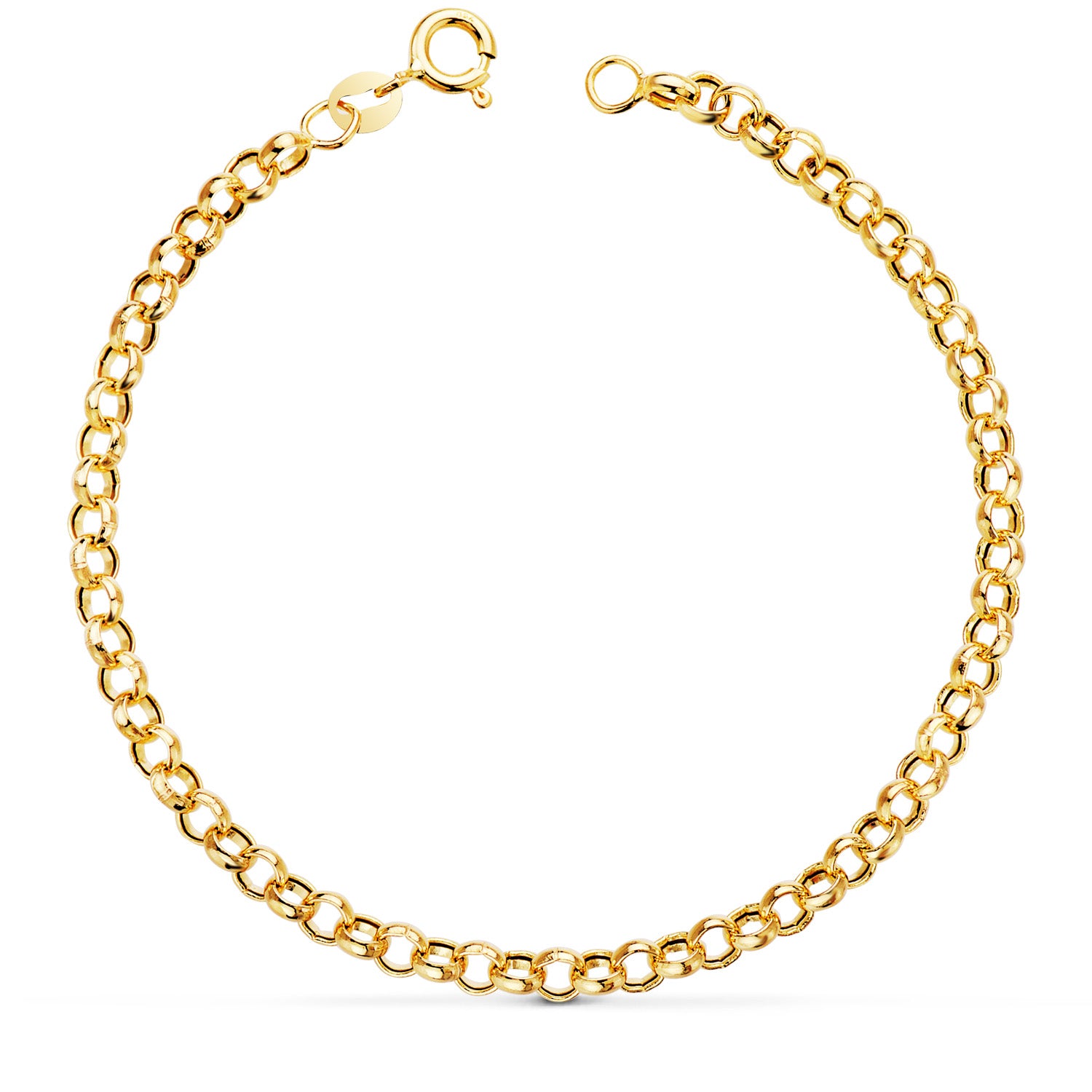 18K Bracelet Jaseron Creux en Or Jaune. Largeur : 4 Mm. Longueur : 19 Cm