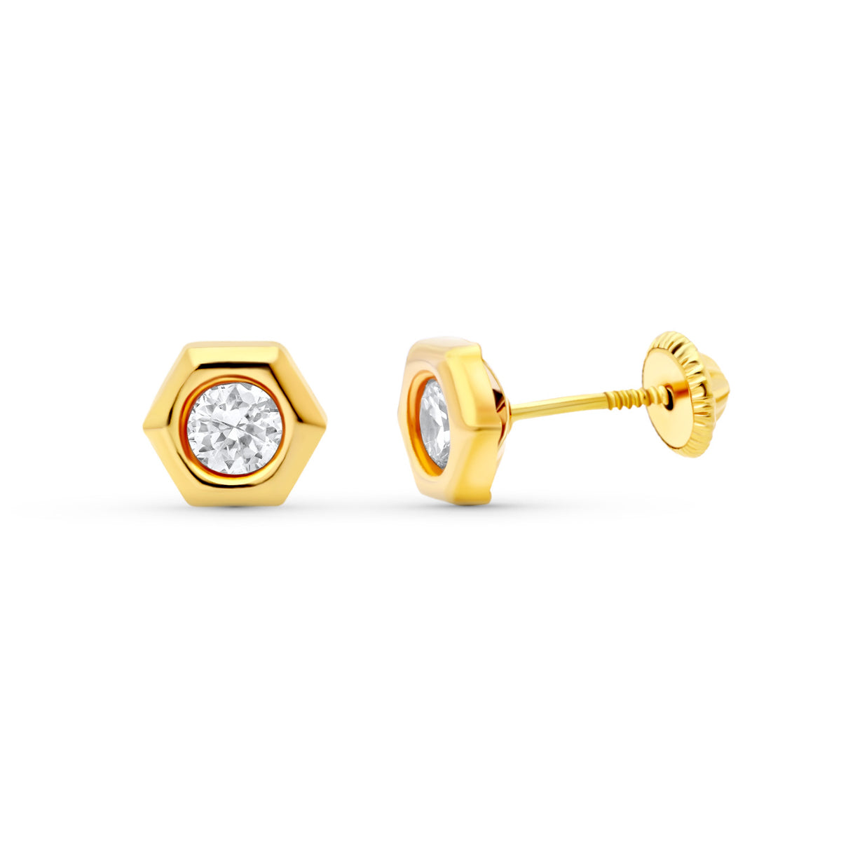Boucles d'oreilles Or Jaune 18K Hexagonales 7X6 mm Fermoir a Vis
