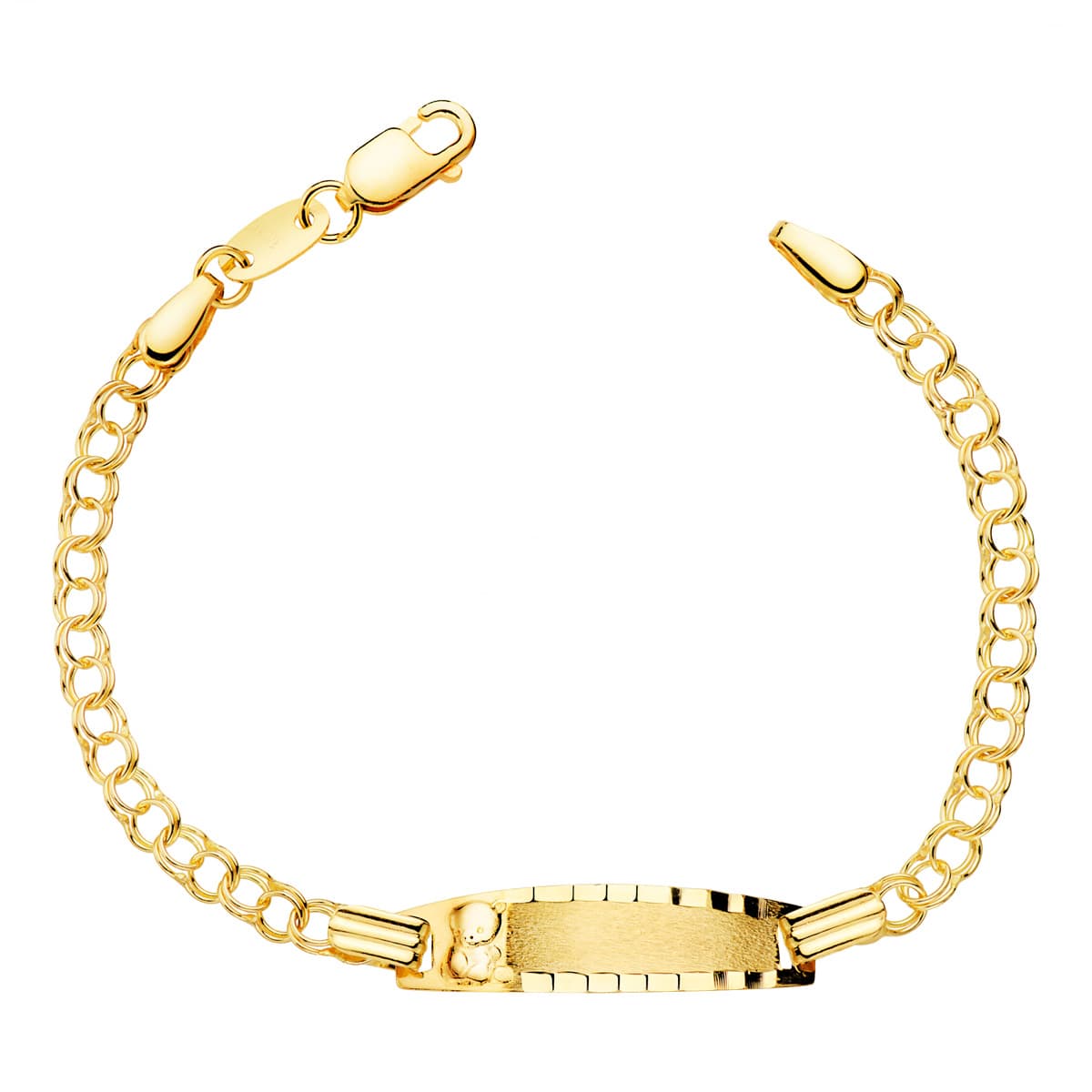 Placa fosca de corrente em ouro amarelo 18K com urso 20X5 mm 13 mm