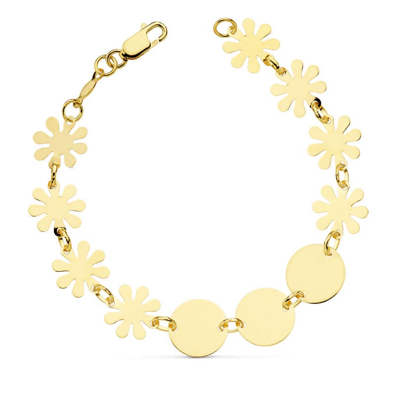 Bracelet Fleurs et Plaque Or Jaune 18K 185 Cm