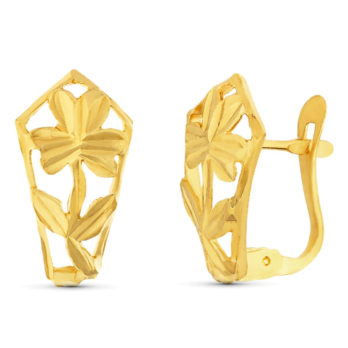 18 K gul guld blomst åbning øreringe 14X7 mm sommerfugl klapvogn lås