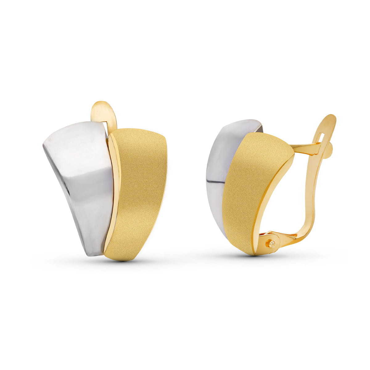 Brincos abacaxi em ouro bicolor com fecho borboleta ródio 18K 13 mm
