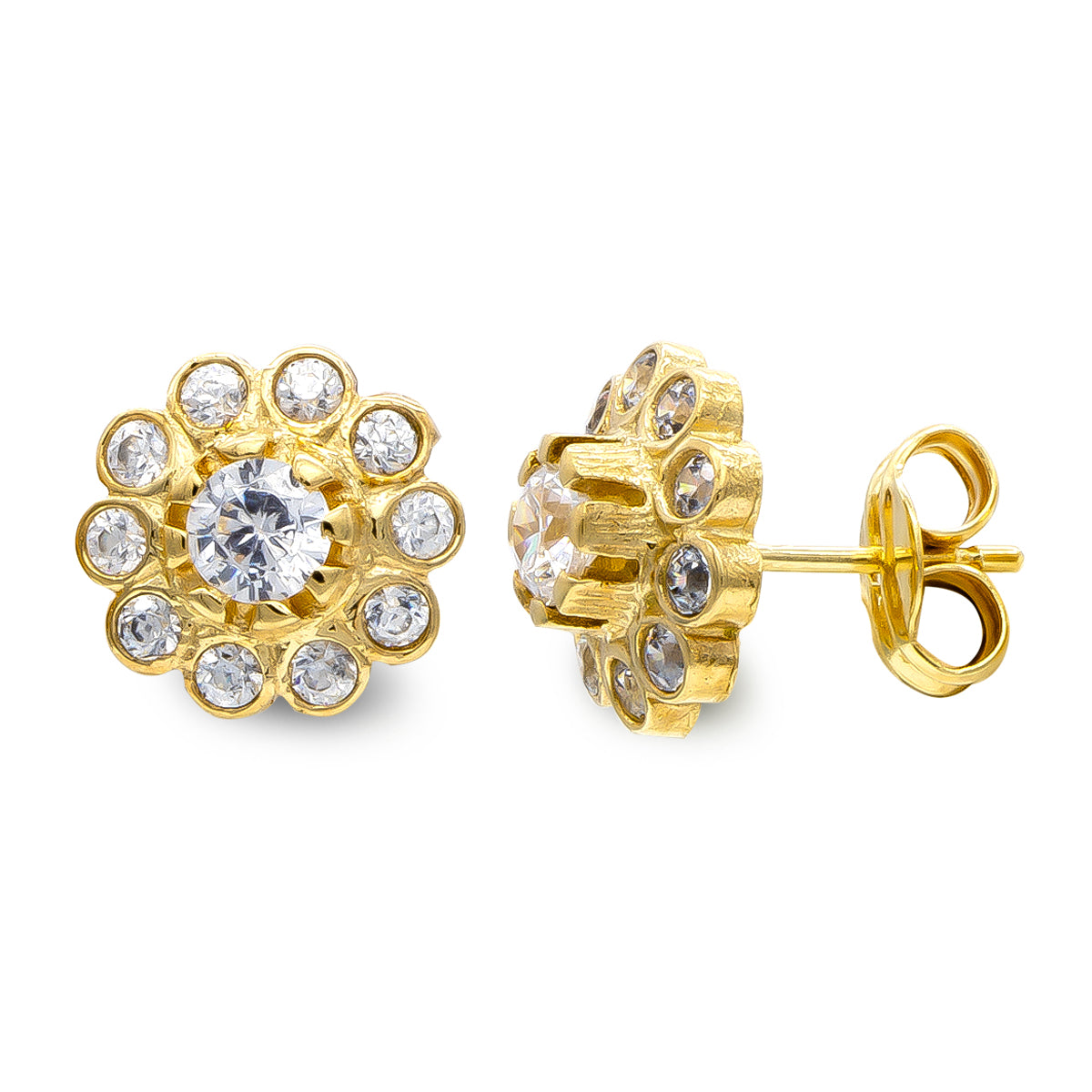 Boucles d'oreilles Or Jaune 18K Zircone 10 mm Fermoir Catalan