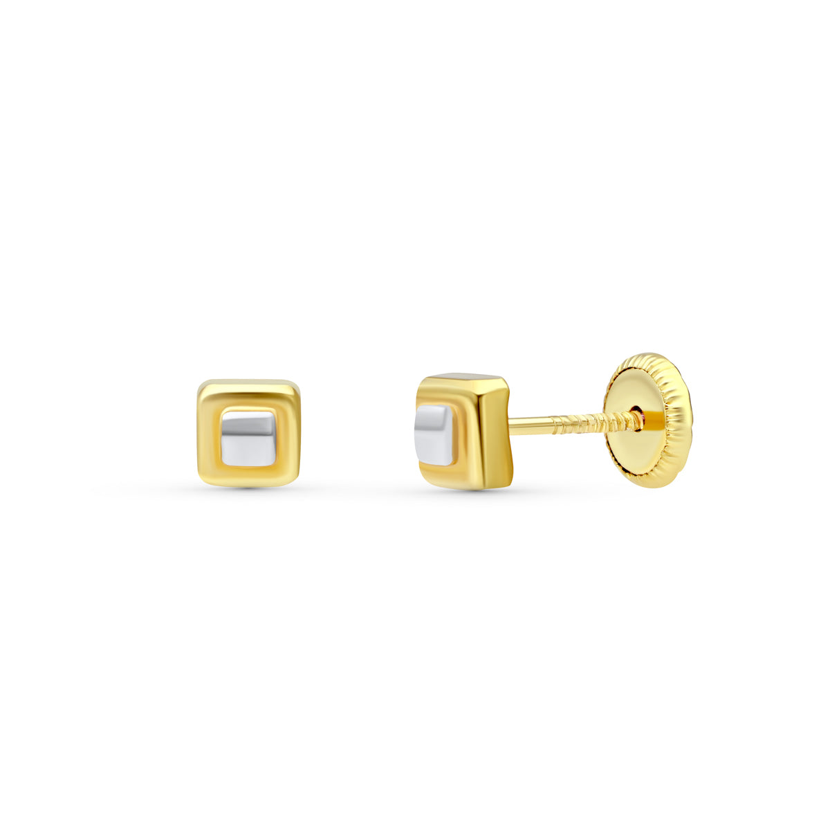 18 Ayar İki Tonlu Altın Küpe 4X4 mm