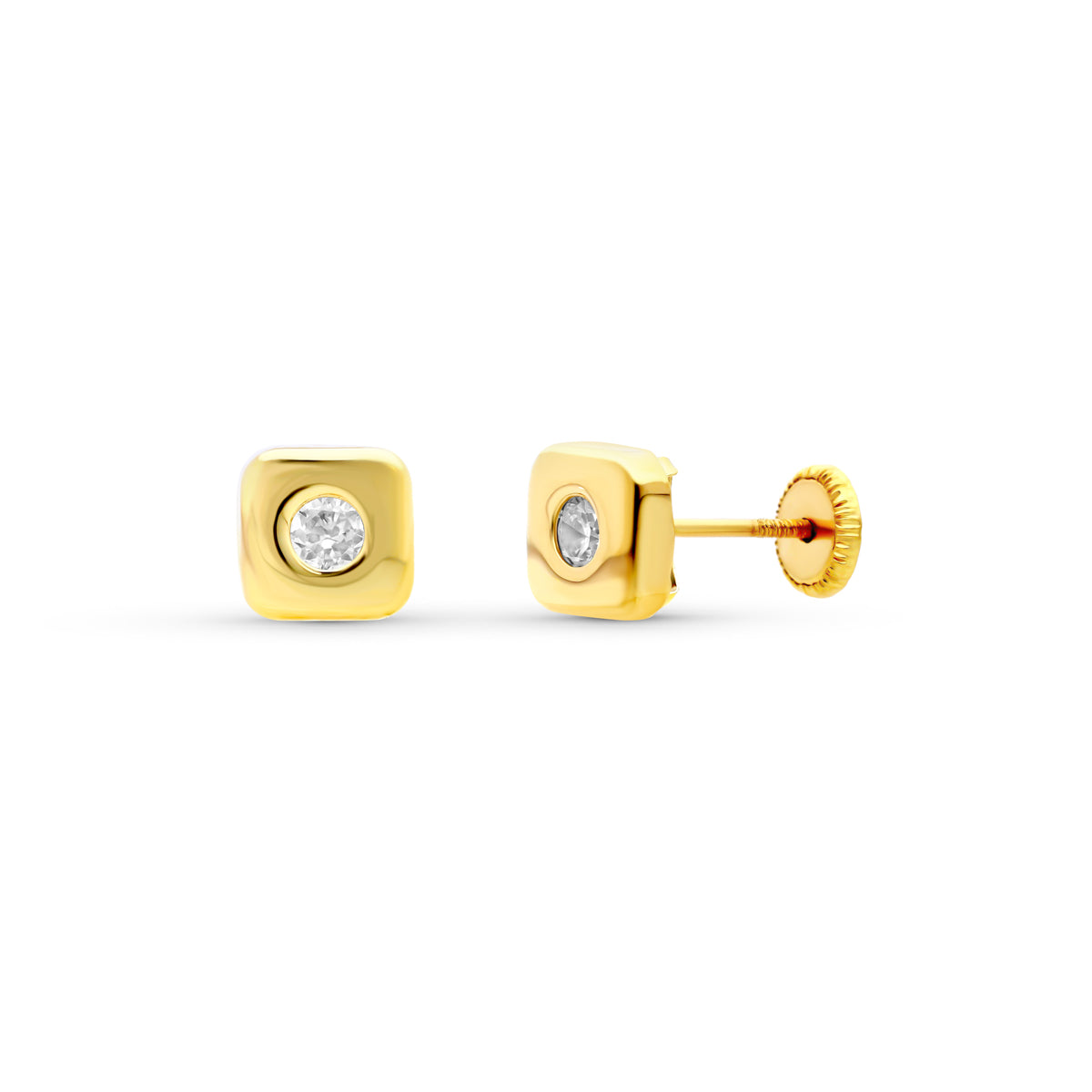 18 Ayar Sarı Altın Kare Küpe 6X6 mm