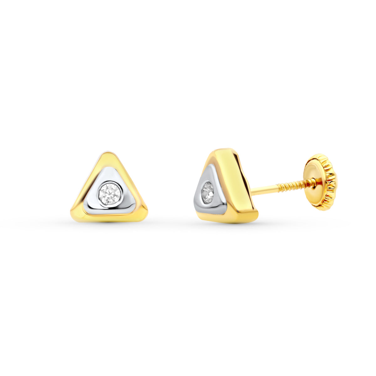 18 Ayar İki Ton Altın Küpe Üçgen 7 X7 mm