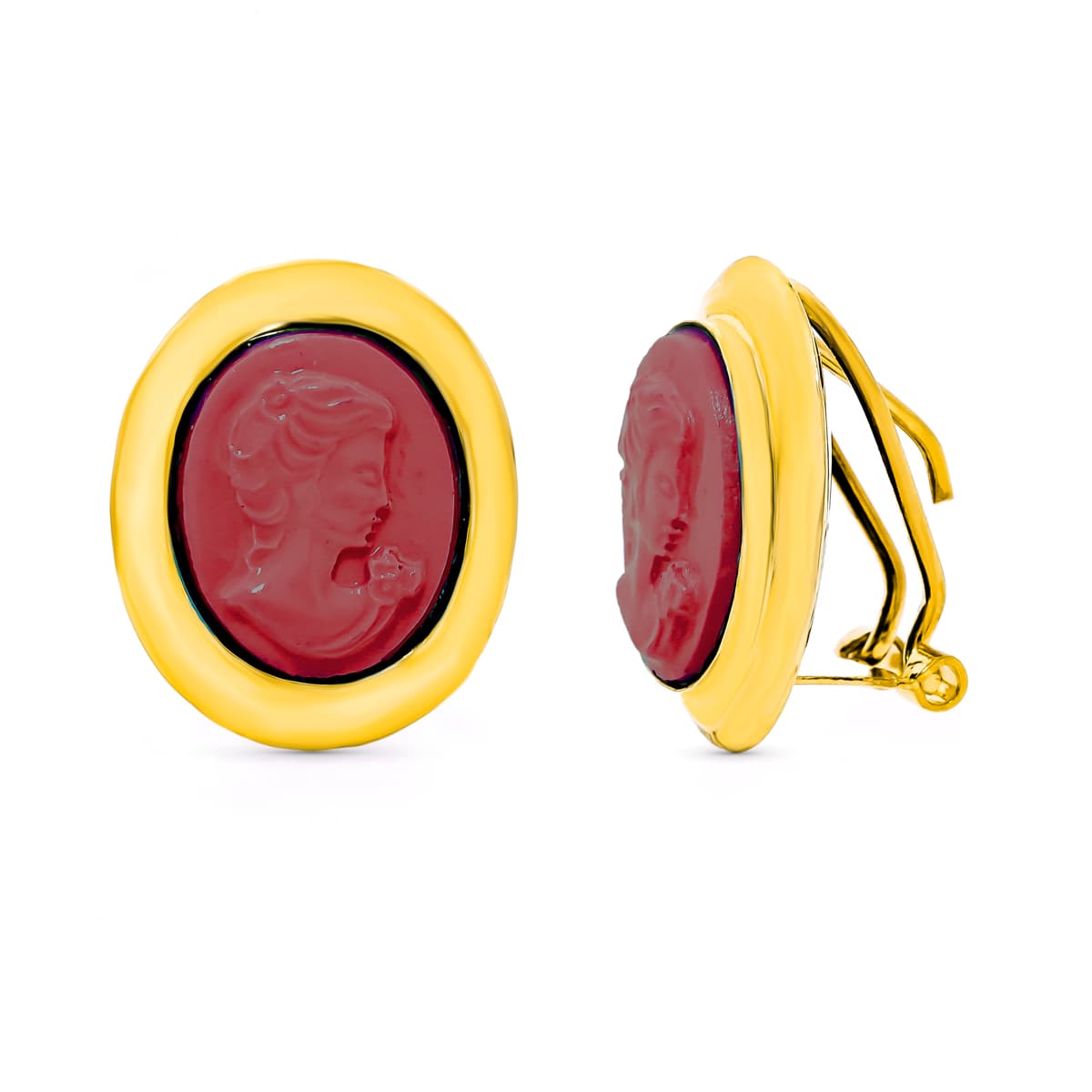 18 K sárga arany Cameo Coral femroir csuklós fülbevaló