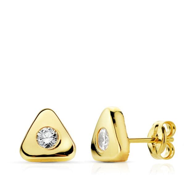 18K gul guld øreringe Trekant Zirconia 7X7 mm sommerfuglelås