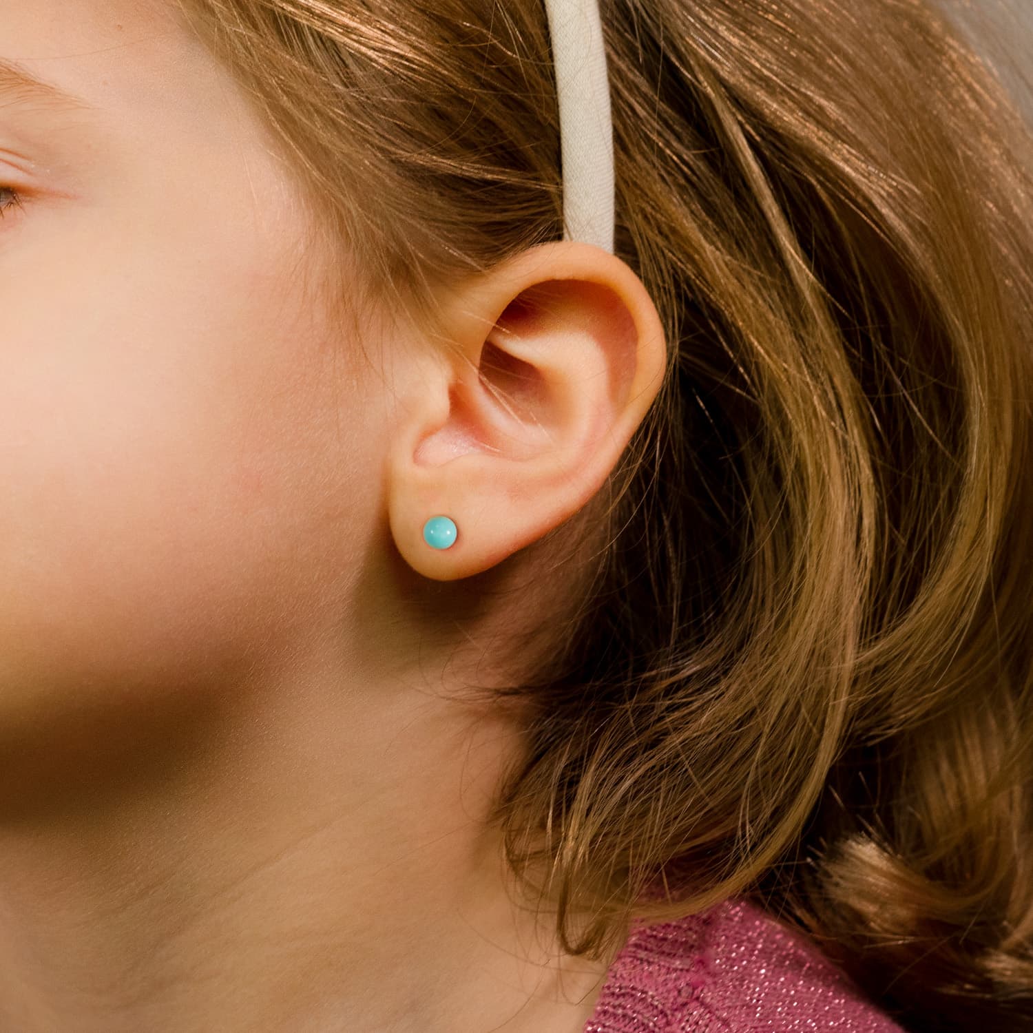 Boucles d'oreilles en Or Jaune 18K Turquoise avec Coquillage Taille : 5 mm Fermoir a Vis