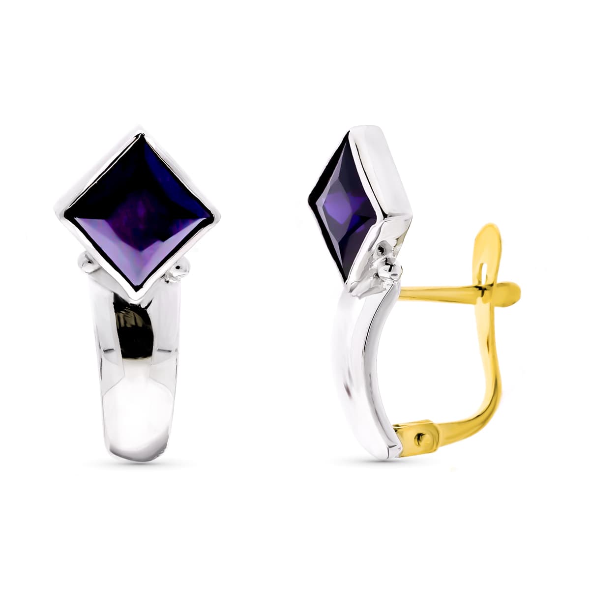 18K Two-Tone Gold Earrings with Colored Stone Butterfly Clasp