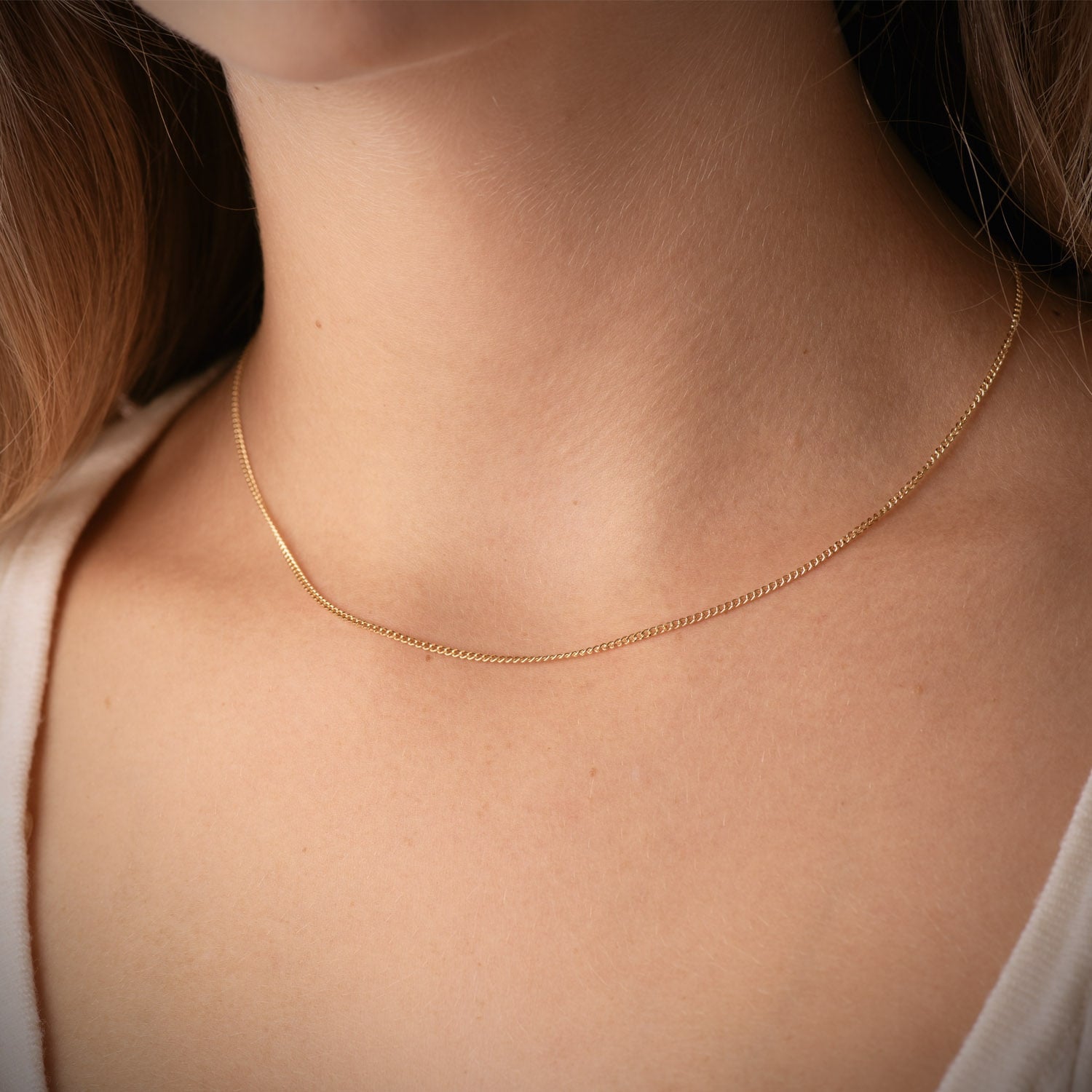 18K Chaîne en Or Jaune Gourmette 40 Cm. 1.2 mm