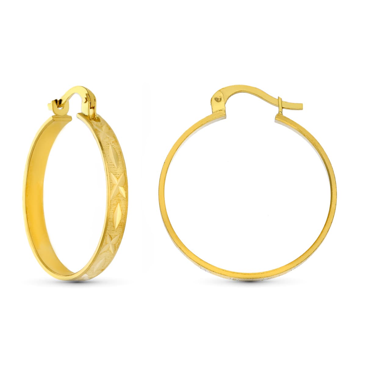 18K Créoles Or Jaune Creuses Facettés 22 X 3 mm