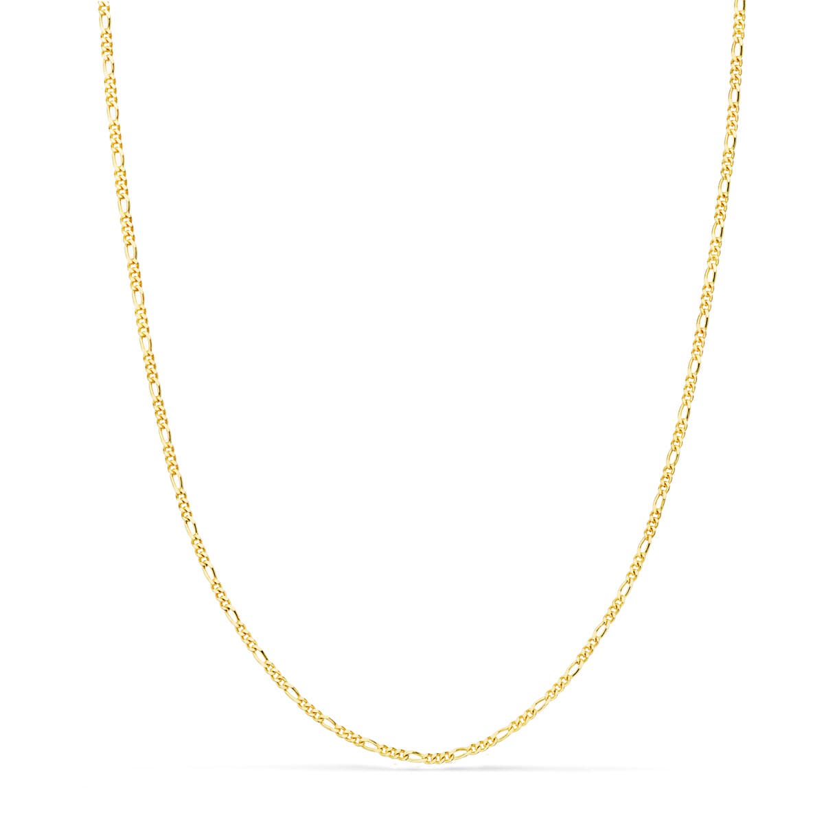 18K Chaîne en Or Jaune Figaro 3X1. Longueur 45 Cm - Largeur 1 mm