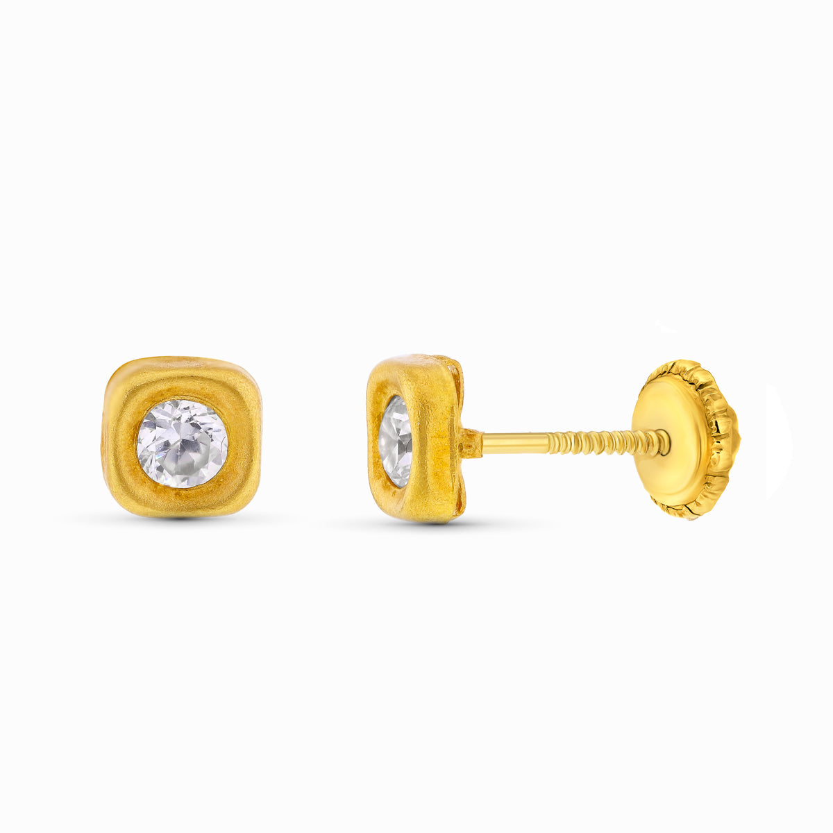18 Ayar Sarı Altın Zirkon Küpe 5X5 mm Vidalı Toka