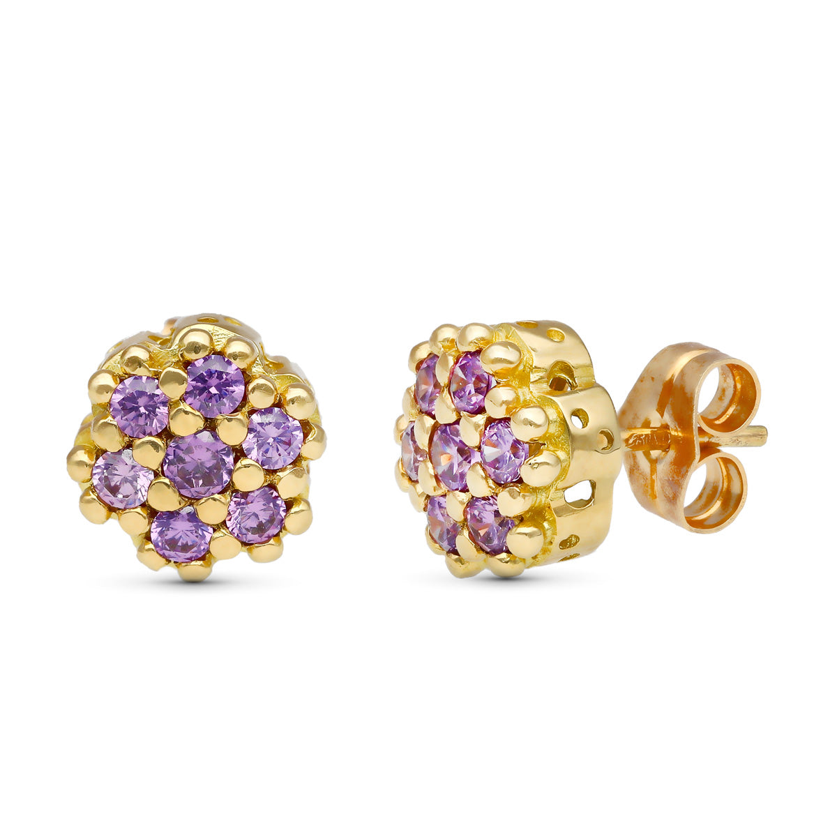 18 K gult gull øredobber Ametyst Zirconia 9 mm sommerfugllås