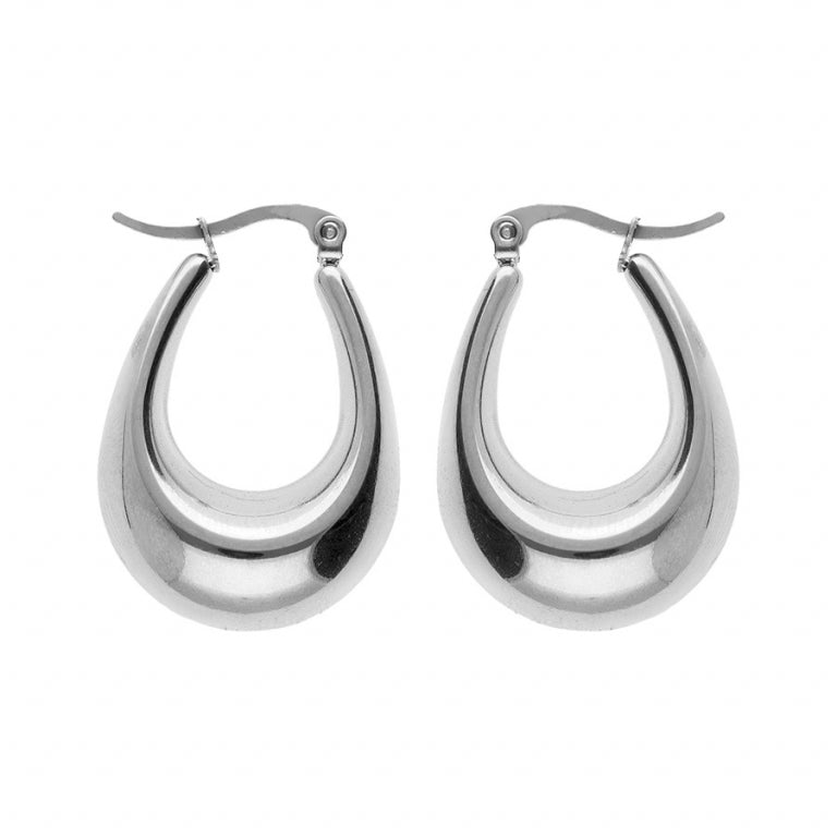 Domed Oval Hoop Earrings – Silver Steel | Azuline