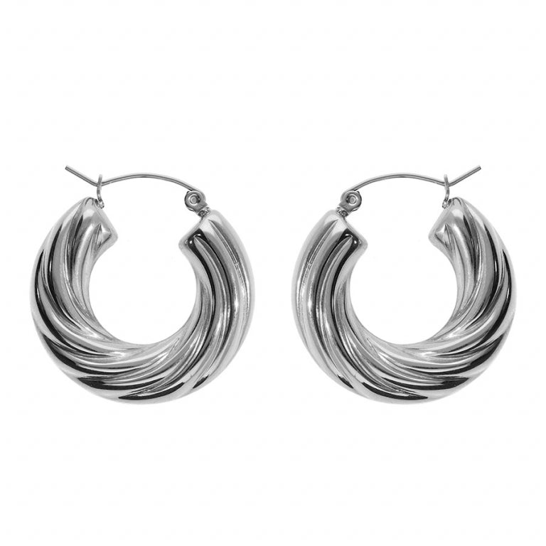 Twisted Hoop Örhängen – Silver Steel | Azulin