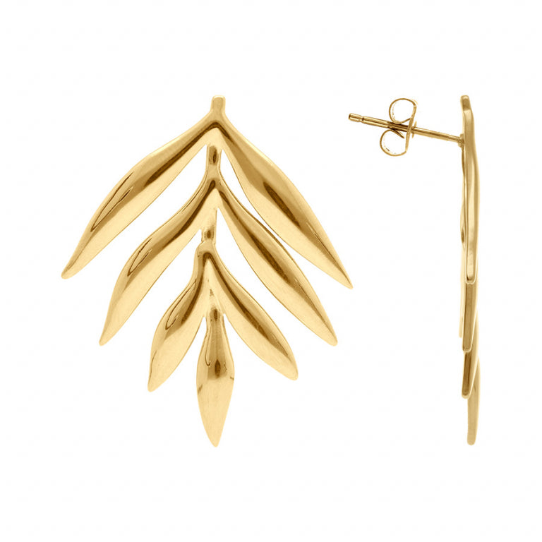 Boucles d’Oreilles Feuillage – Acier Doré | Azuline vue 2