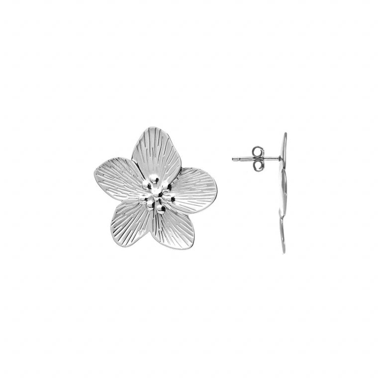 Boucles d’Oreilles Fleur – Acier Argenté | Azuline vue 2