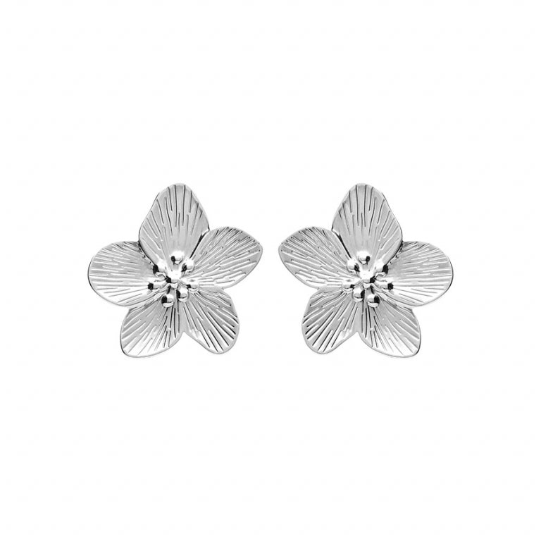 Boucles d’Oreilles Fleur – Acier Argenté | Azuline