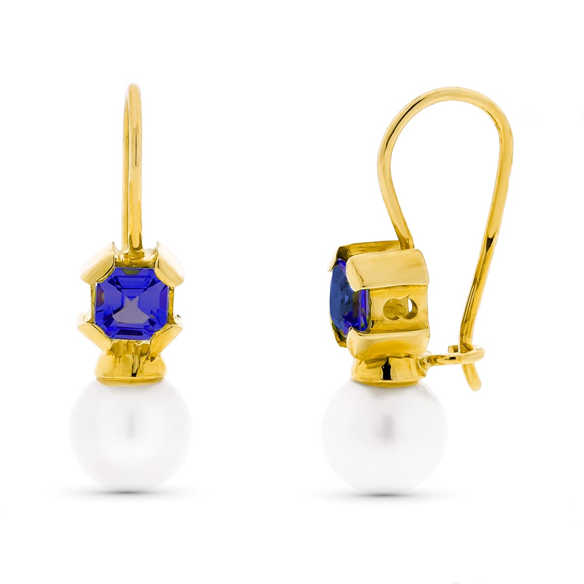 Orecchini in oro giallo 18 carati con perle coltivate e ametista da 7 mm