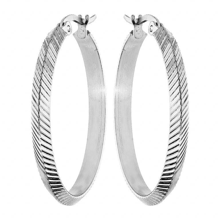 Striated Hoop Øreringe – Sølv Stål | Azulin